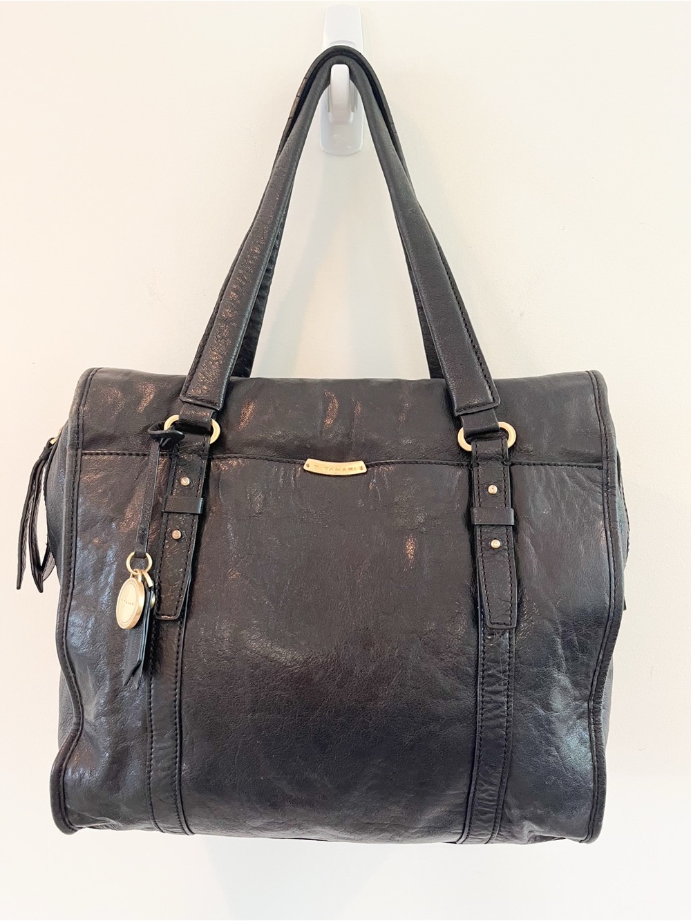 T Tahari Black Leather Tote Purse